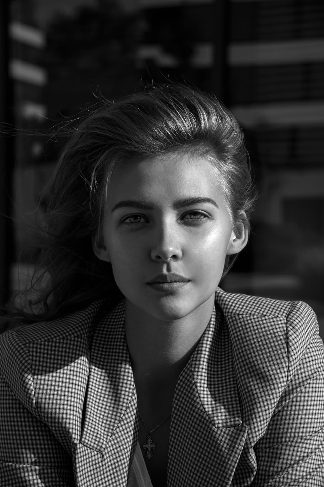 Portrait in a checked blazer